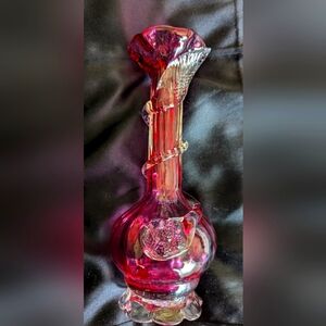 Vintage Cranberry Glass, with spiral Vine, leaf and berries